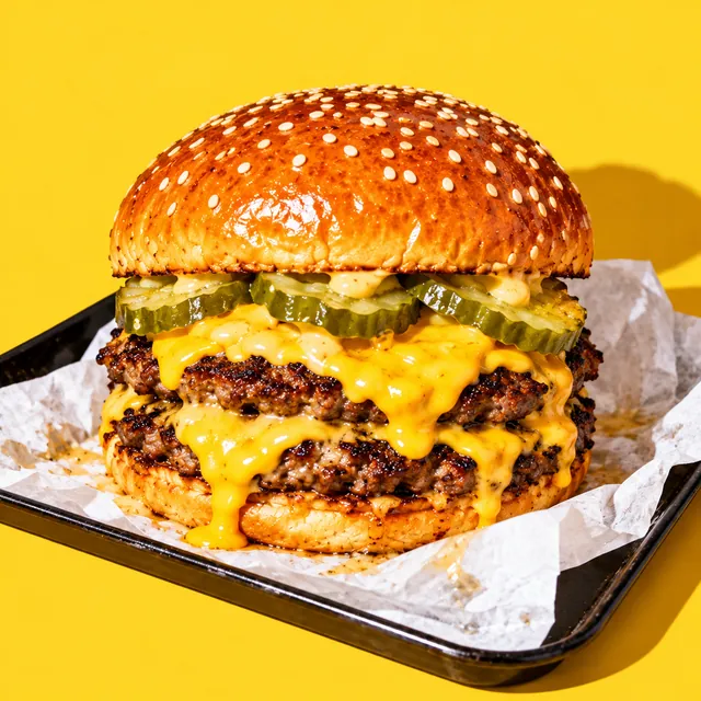 The Fat One، برغر سماش مزدوج، كما يظهر في قائمة Fat Kafta.