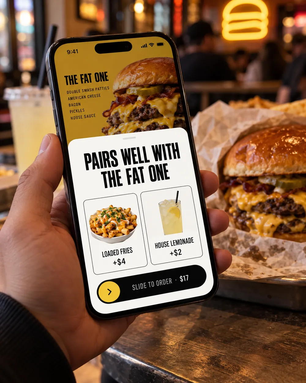 هاتف زبون في Fat Kafta يقترح بطاطا محمّلة وليموناضة مع The Fat One.